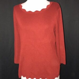 Women’s CABLE & GAUGE Dark Mauve Scalloped Collar Sweater Sz L/G/G